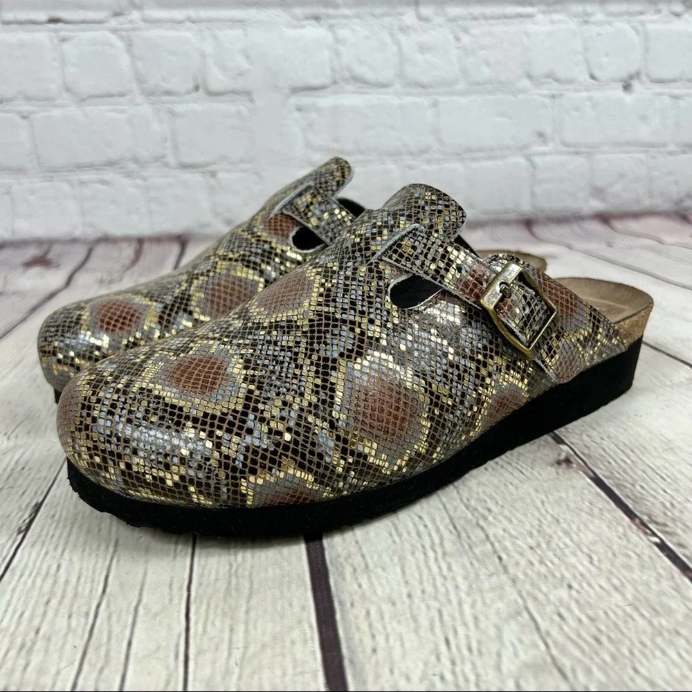 NAOT Elegant Autumn Golden Python Print Leather Slip On Clogs - Picture 12 of 15